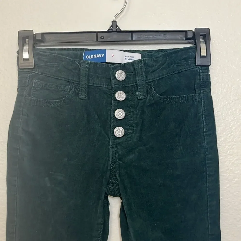 Old Navy High Rise Flare Pants Girls 7 Emerald Green Corduroy Soft Stretch